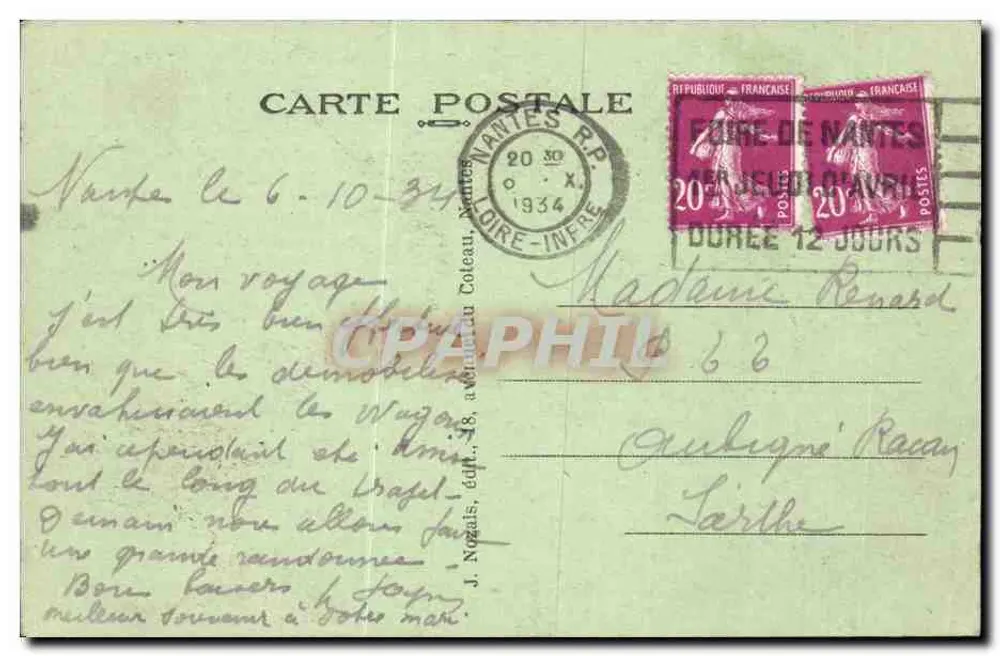 NANTES - A Porta Saint-Pierre — editor J. Nozais, n° 209 - Verso