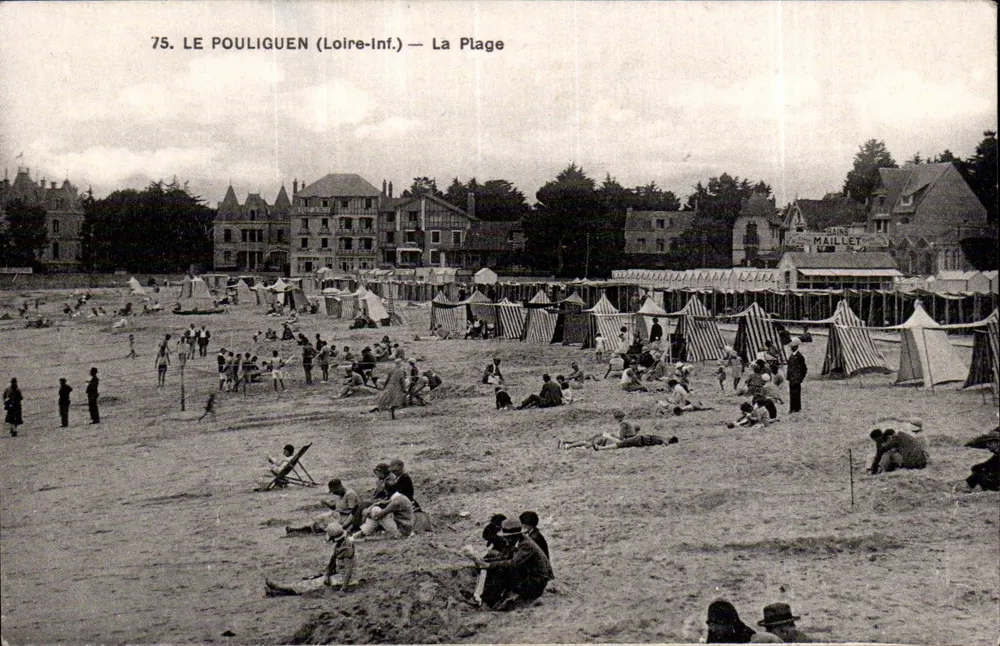 Le Pouliguen (Loire-Inf.) — A Praia — Editora F. Maillet, n°75 - Frente