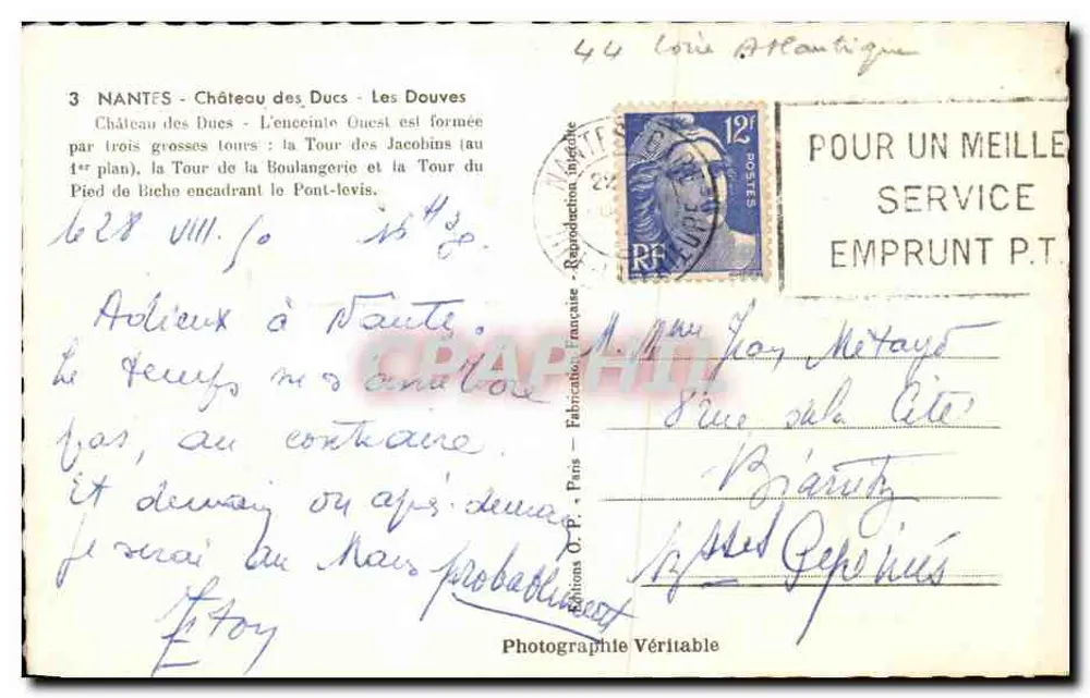 Castelo dos Ducs - As Dúvidas — Nantes — Edições O.P. - Paris - Verso