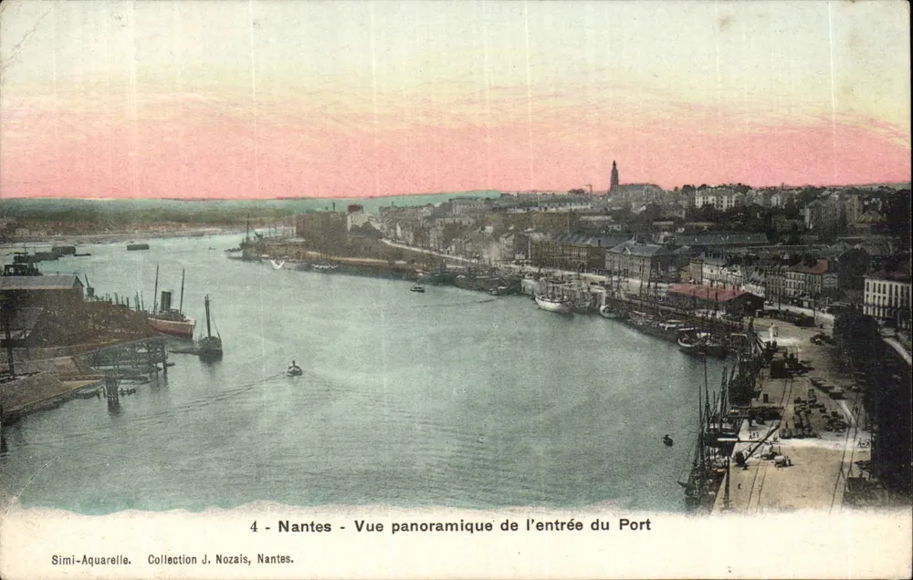 Nantes - Panoramablick auf den Hafen-Eingang — Simi-Aquarelle, Sammlung J. Nozais, Nantes, Nr. 4 - Vorderseite