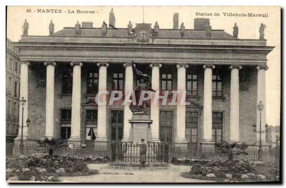 NANTES - A Bolsa — Estátua de Villebois-Mareuil — Fototipia VASSELLIEN - Nantes - Frente