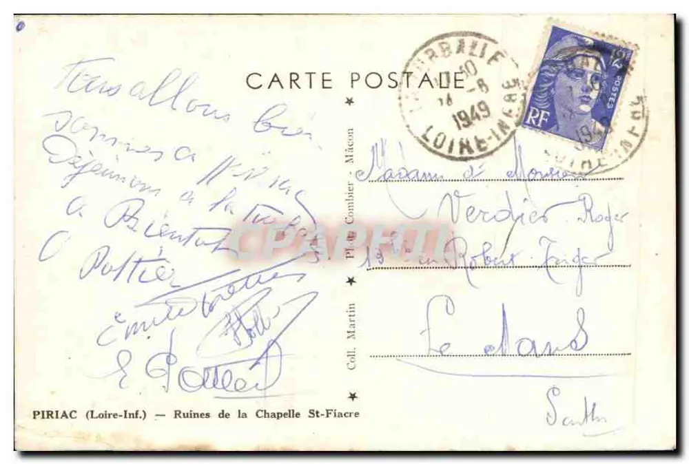 Piriac (Loire-Inf.) — Ruinen der Kapelle St-Fiacre — Verlag: Plais Combier - Mâcon - Rückseite