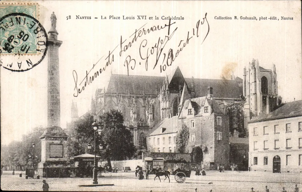 Nantes — Place Louis XVI und die Kathedrale — Sammlung R. Guénault, Foto-Verlag, Nantes - Vorderseite