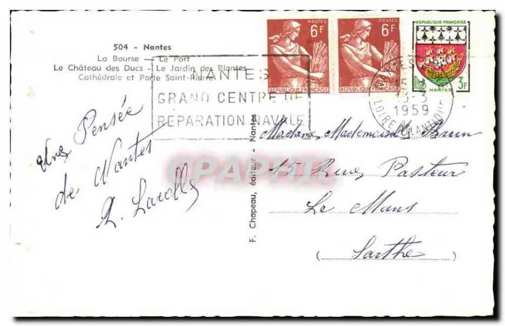 Nantes — vista panorâmica — F. Chapeau, editor, n° 504 - Verso