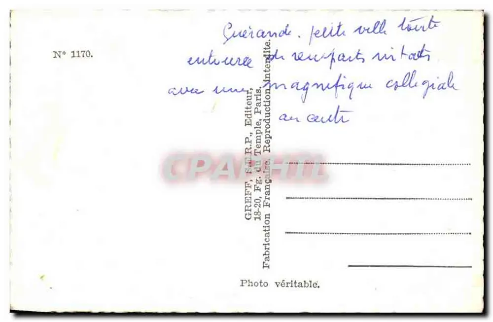 Guérande — Lembrete — Greff, N° 1170 - Verso