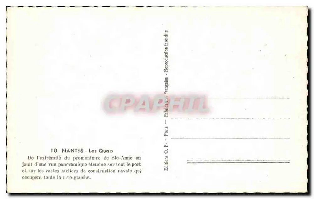 NANTES - Les Quais — panoramiczny widok na port i stocznie — Wydawnictwo O.P. Paris - Rewers
