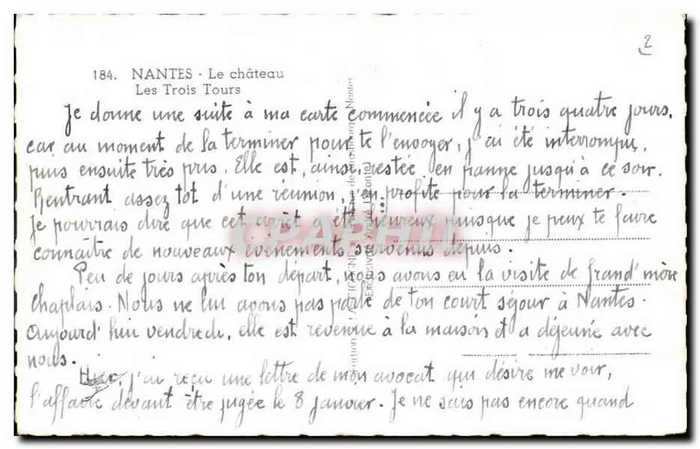 As Três Torres — Nantes — editor LA CIGOGNE, n° 184 - Verso