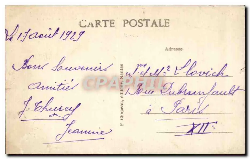 La Baule (Loire-Inf.) — Chalets do Remblai — P. Chapeau, editor, Nantes - Verso