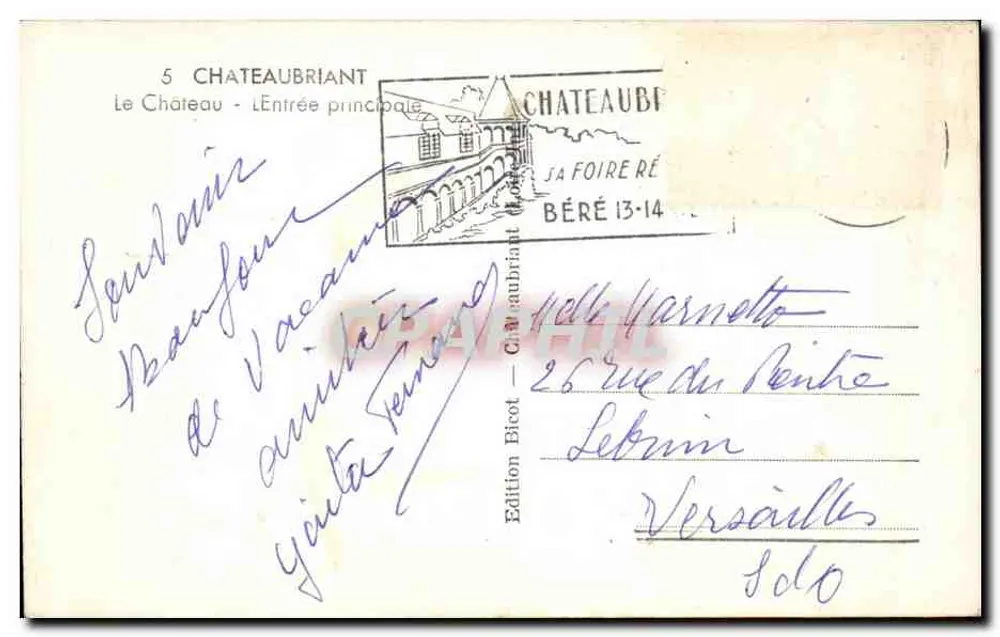 Châteaubriant — O Castelo — A Entrada Principal — Edição Bicot - Verso