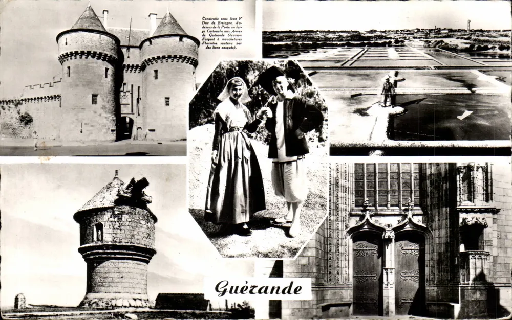 Guérande — Vista do castelo, de um casal, de uma moinha e de uma igreja — Réal-Photo - Frente