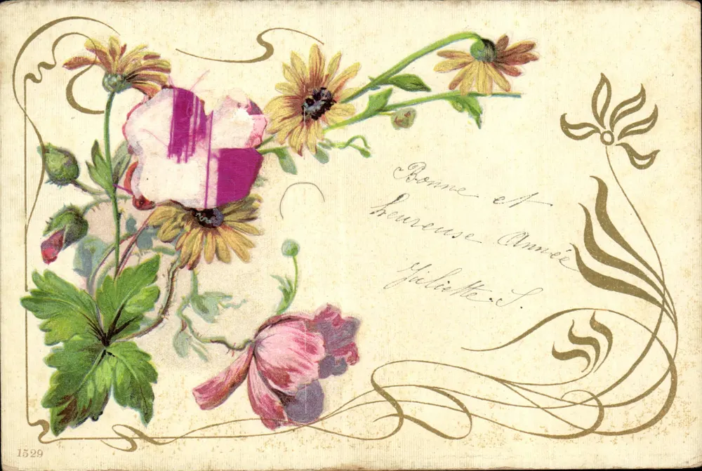 Flores — cartão postal decorativo — UNION POSTALE UNIVERSELLE, n°1382 - Frente