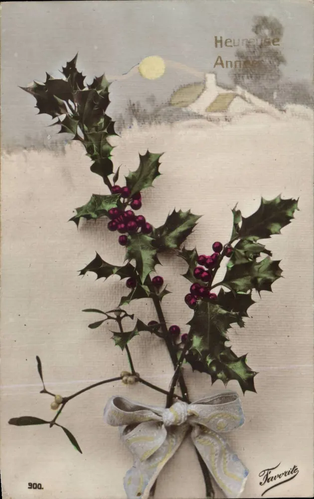 Hollyhock- und Efeubüschel — Glückwünsche — Favorite, n° 900 - Vorderseite