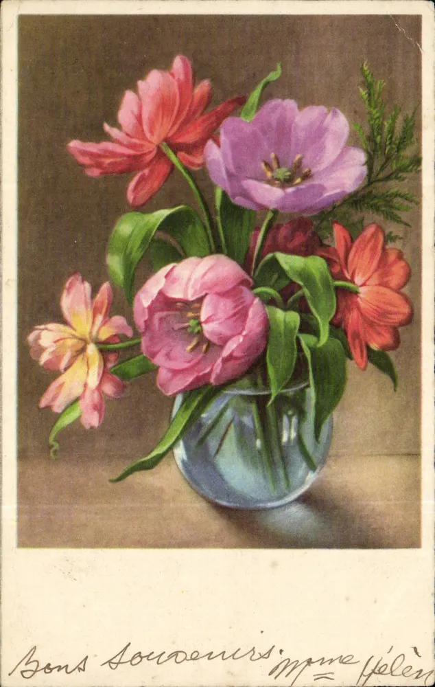 Blumenstrauß aus Tulpen — 'Gute Erinnerungen' — Druckerei Hélène - Vorderseite