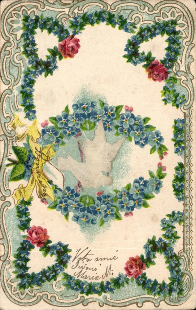 Taube und Blumen — Dekorative Karte — Union Postal Printing Press - Vorderseite