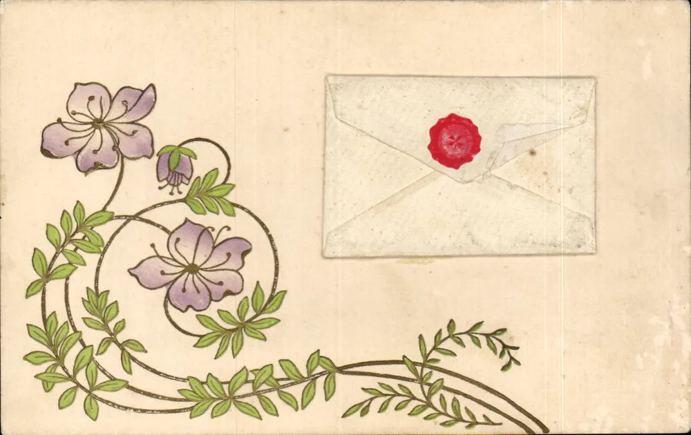 Fiori e busta timbrata — editore non visibile — numero di serie non visibile - Recto