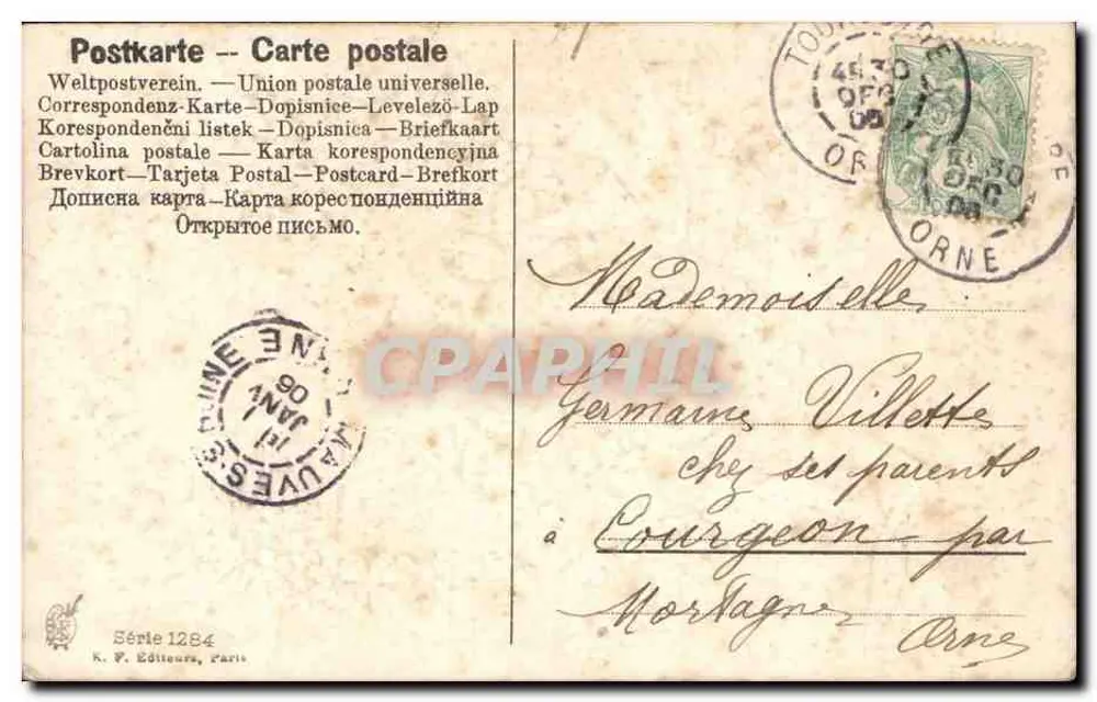 Landschaft mit Tauben — Serie 1284 — K. F. Verleger, Paris - Rückseite