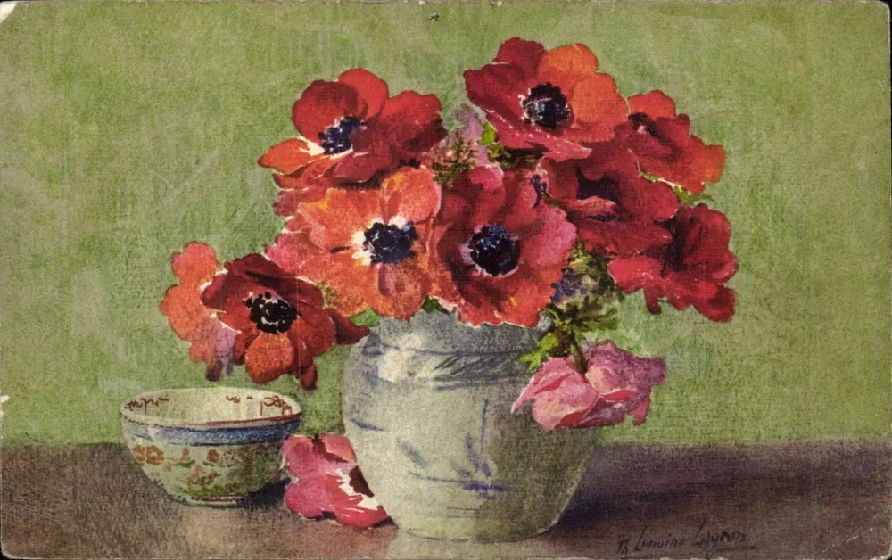 Rote Anemonen — Aquarellmalerei — H. Lemoine Lajaron - Vorderseite