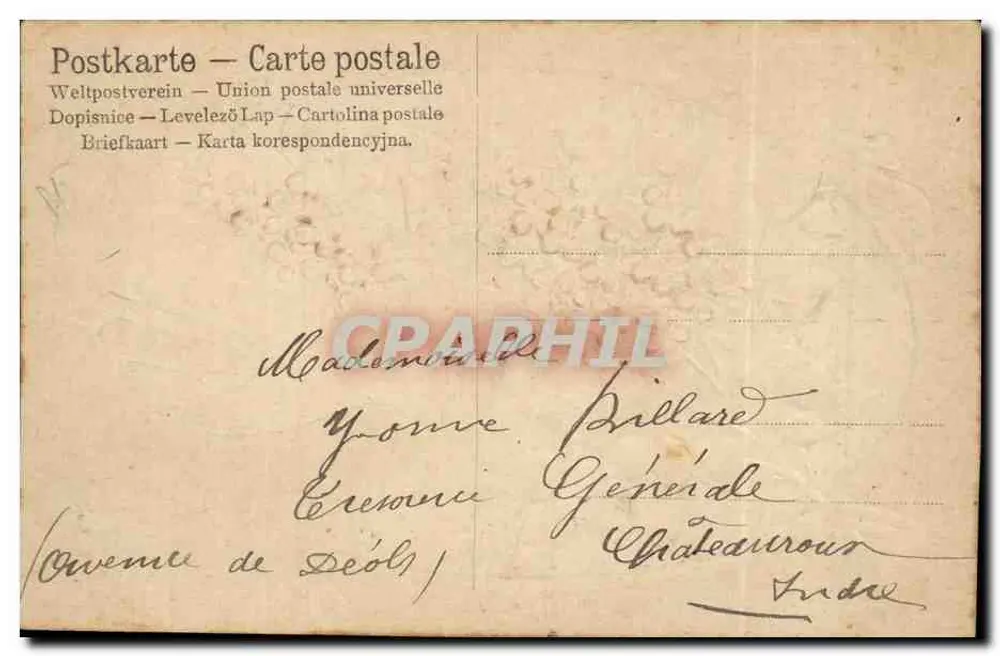 Paleta de pintor — flores de lavanda — editor Union postale universelle - Verso