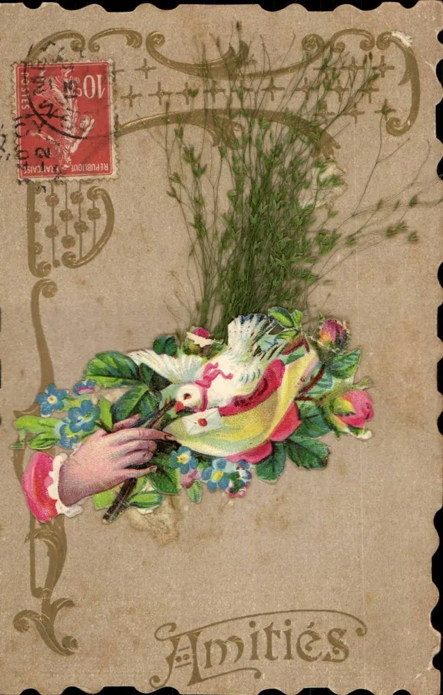 Pomba e flores — Amizade — Editor desconhecido, número de série não visível - Frente