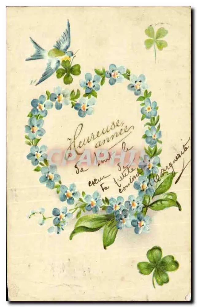Weihnachtskarte mit Vogel und Blumen — Verlag nicht sichtbar - Vorderseite