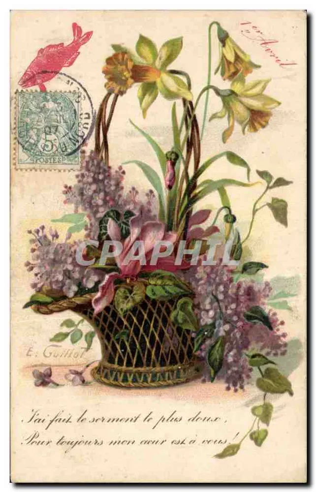 Blumenbouquet — 1. April — E. GUNOT - Vorderseite