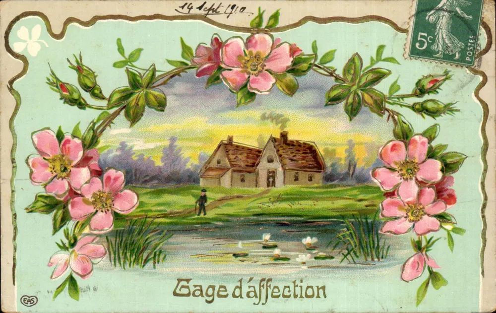 Landschaft mit Haus — Zeichen der Zuneigung — Verlag R.55 - Vorderseite