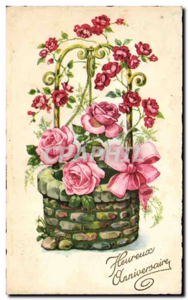 Blumenstrauß in einem Brunnen — Geburtstag — Fab. Française N° 1327 - Vorderseite