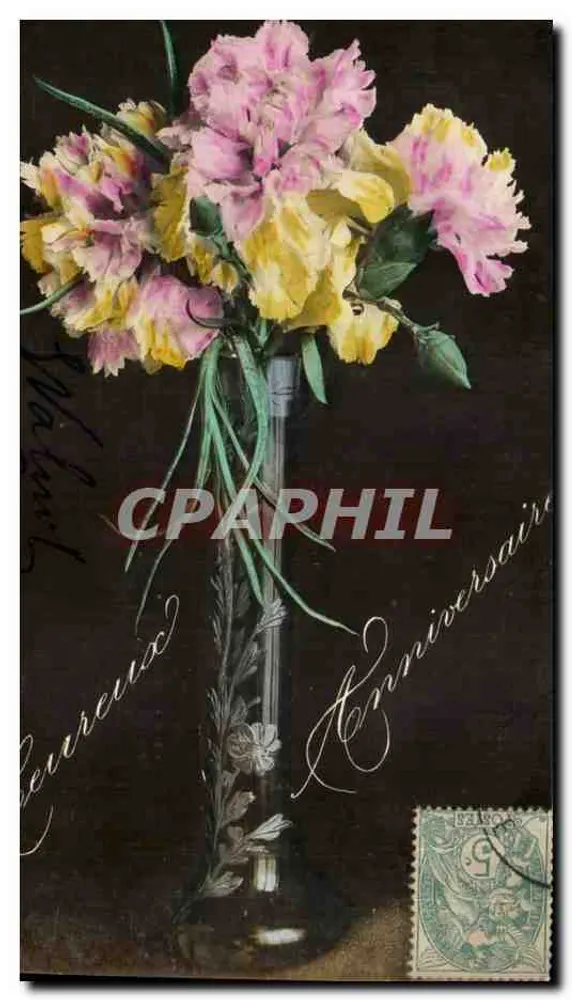 Blumenstrauß — in einem dekorierten Vase — Verlag L. Courrecieux, Nr. 28 - Vorderseite