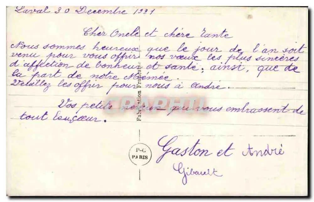 Blumenstrauß — 'Guten Jahresbeginn' — PC Paris n°314 - Rückseite