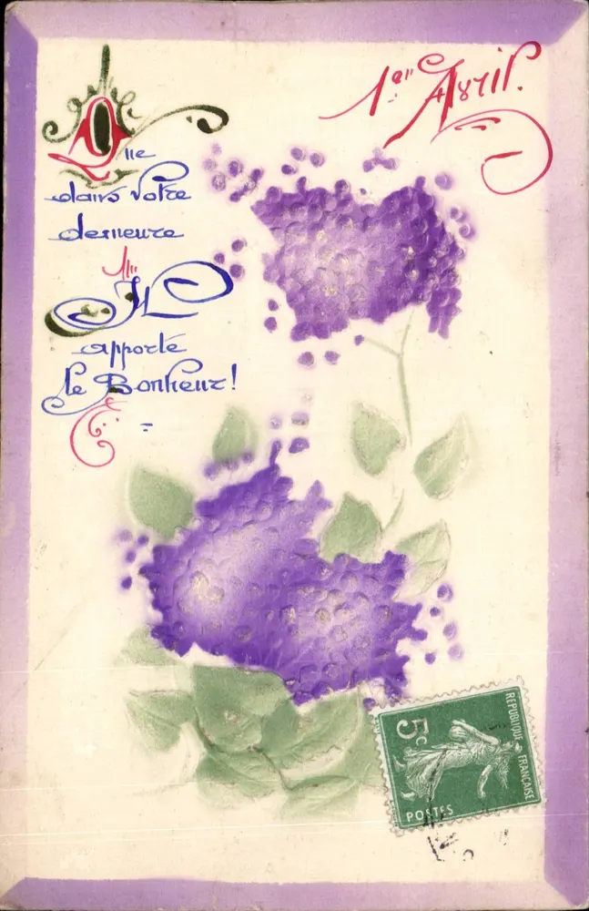 Hidrângeno violeta — 1º de Abril — editor desconhecido, número de série não visível - Frente