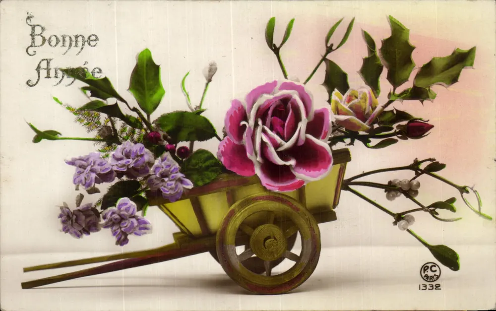 Guten Jahresbeginn — Grußkarte mit Blumenwagen — PC PARIS 1332 - Vorderseite