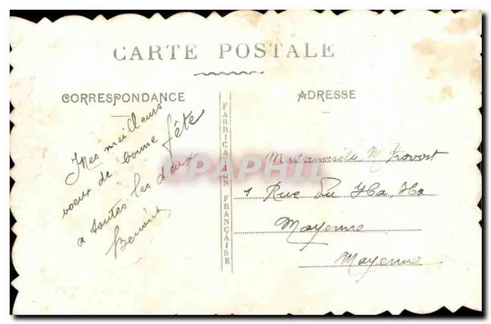 Flores em um coração — Boa Festa — Carta postal francesa - Verso