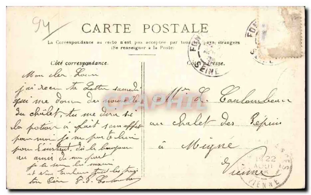 Fontenay-sous-Bois — Wasserfall des Lac des Minimes — Verlag A. Oury - Rückseite