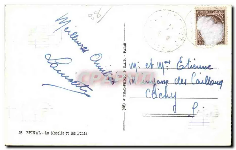 Epinal - A Mosela e os Pontes — C.A.P. - Paris - Verso