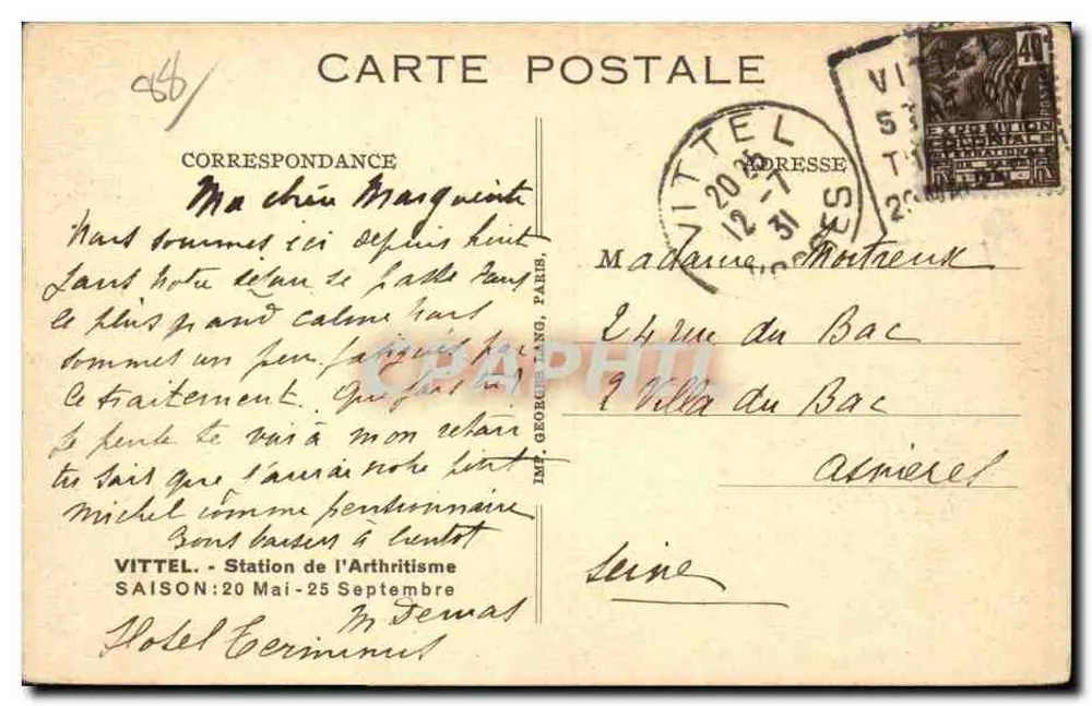 VITTEL — Avenue Ambroise-Bouloumié — Impr. Georges Lang, Paris - Rückseite
