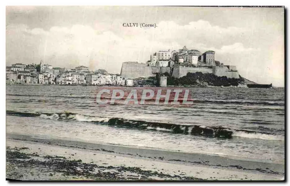 Calvi (Korsika) — Aussicht vom Hafen und Schloss — Sammlung J. Moretti, Corte (Korsika) - Vorderseite