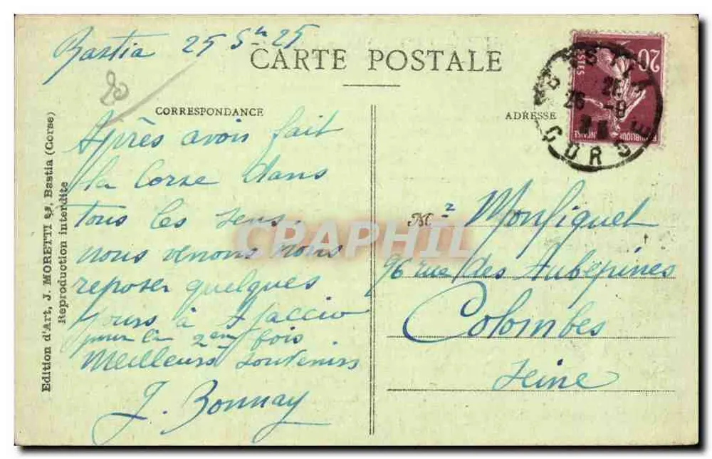 Bastia — Allgemeiner Blick — J. Moretti, n° 3500 - Rückseite