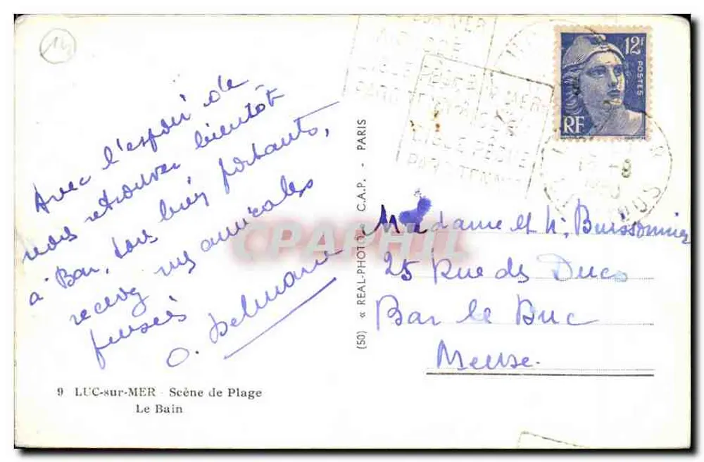 Luc-sur-Mer — Cena de Praia — O Banho — editor REAL-PHOT C.A.P. n°9 - Verso