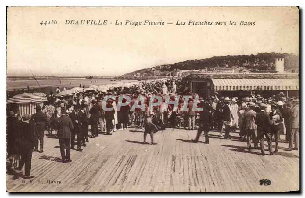 Deauville - Die blühende Strandpromenade — Die Planches in Richtung Bäder — G. F. Li Havre, n°441bis - Vorderseite