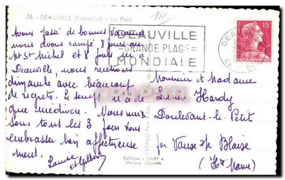 Deauville — O Pont — Gaby - Verso