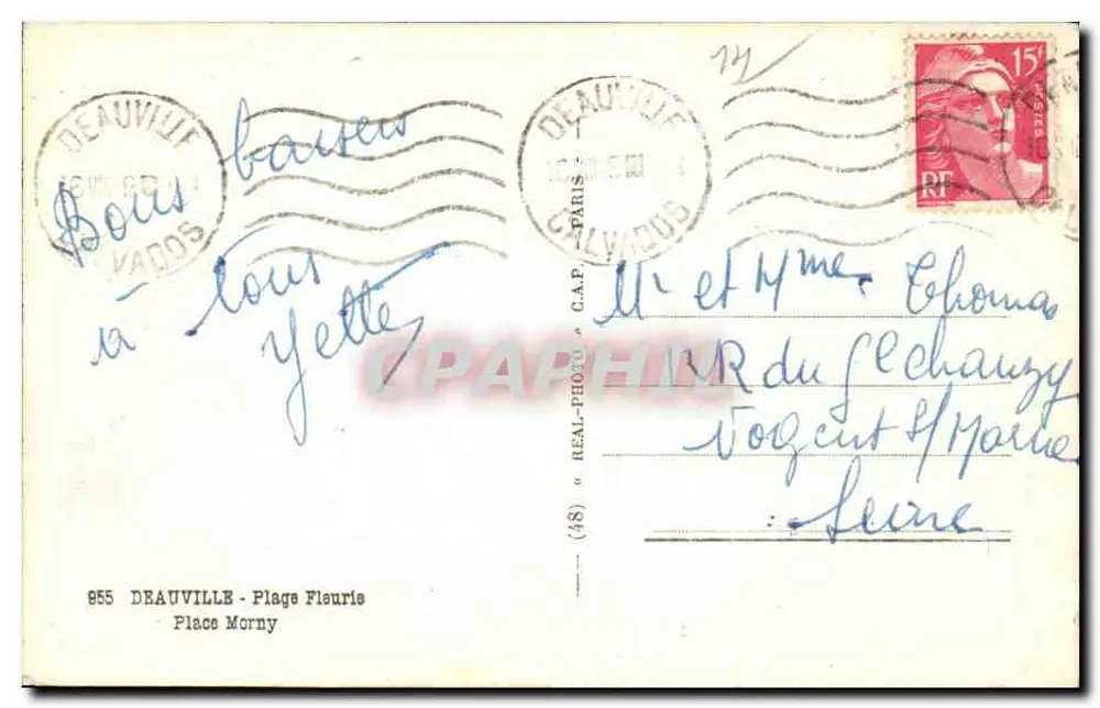 Praça Morny — Deauville — editor C.A.P. n° (48) - Verso
