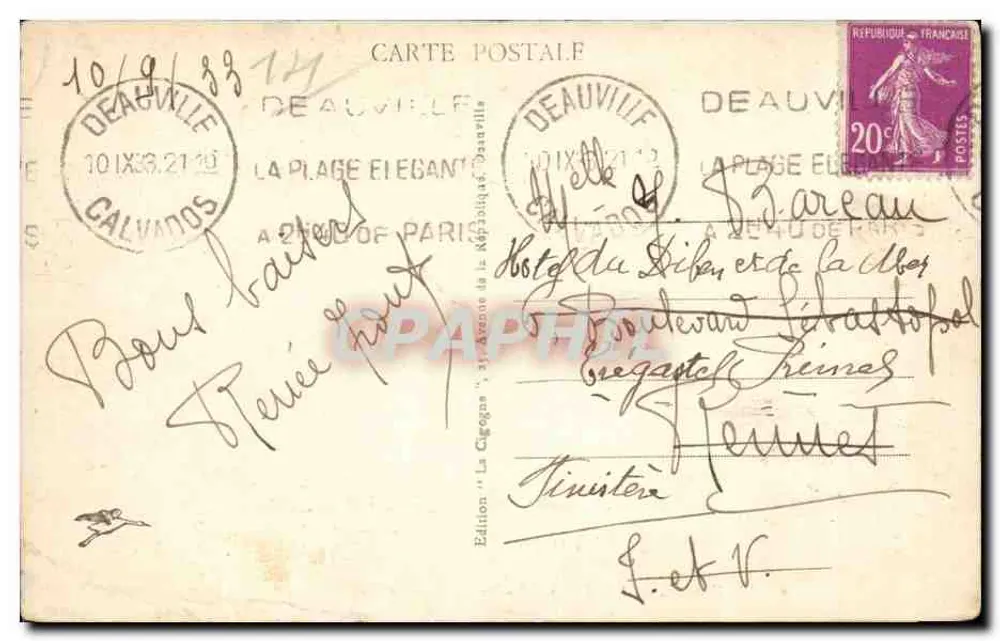 Deauville, a Praia das Flores — visão da praia animada — Edição 'La Cigogne', n°40 - Verso