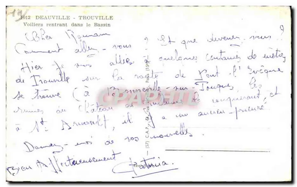 Deauville - Trouville — Segelboote, die zum Hafen zurückkehren — Antike Ansichtskarte Nr. 1012 - Rückseite
