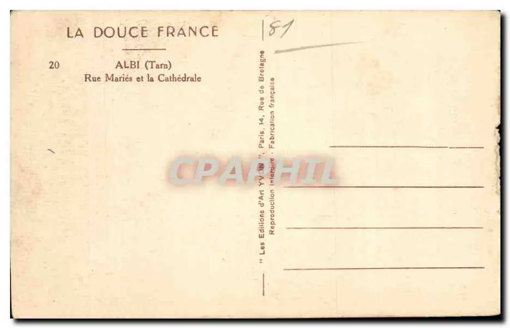 Albi — Straße Mariès und die Kathedrale — Les Éditions d'Art YV, Paris - Rückseite