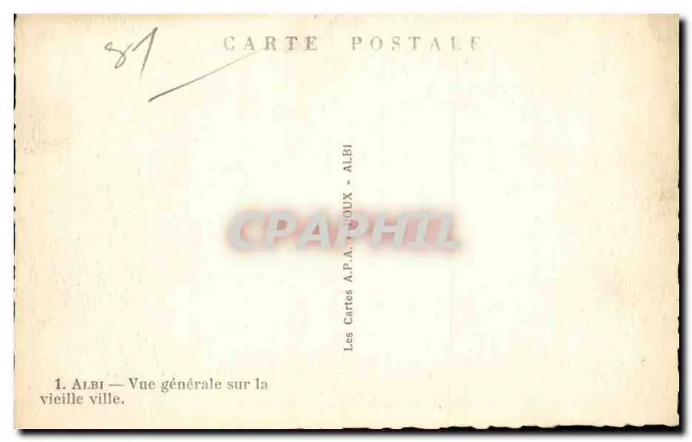 Albi — Allgemeine Ansicht der Altstadt — Cartes A.P.A. BOUX - Rückseite
