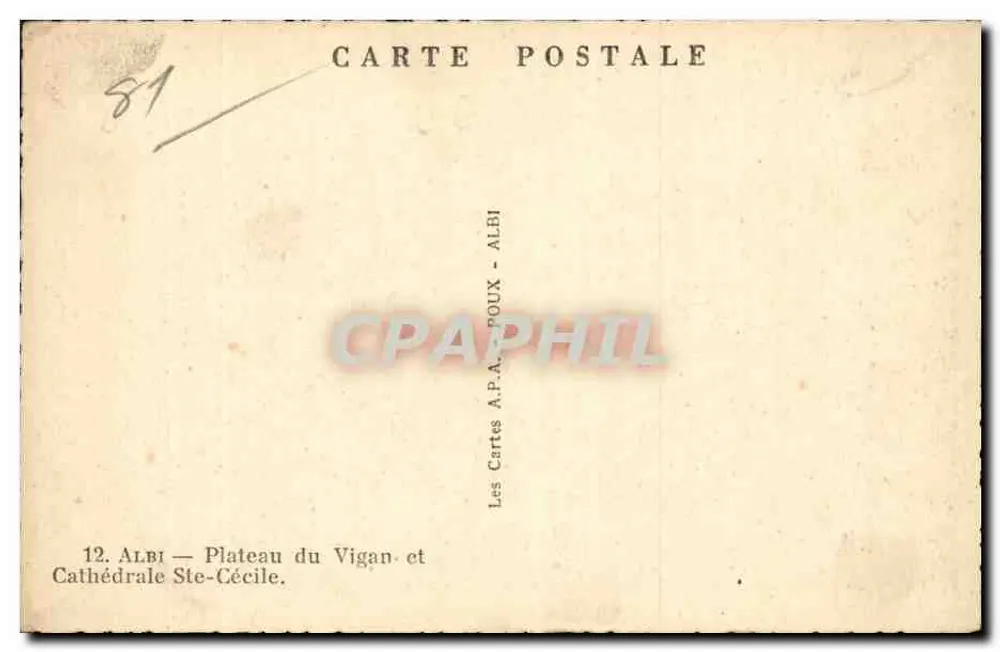 Albi — Plateau du Vigan i Katedra św. Cecylii — Les Cartes A.P.A. POUX - Rewers