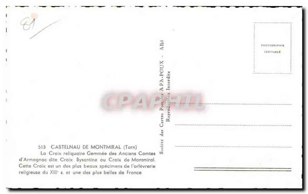 Gemmene Reliquienkreuz aus Armagnac — Kreuz von Montmiral — APA-ROUX-Karten-Gesellschaft - Rückseite