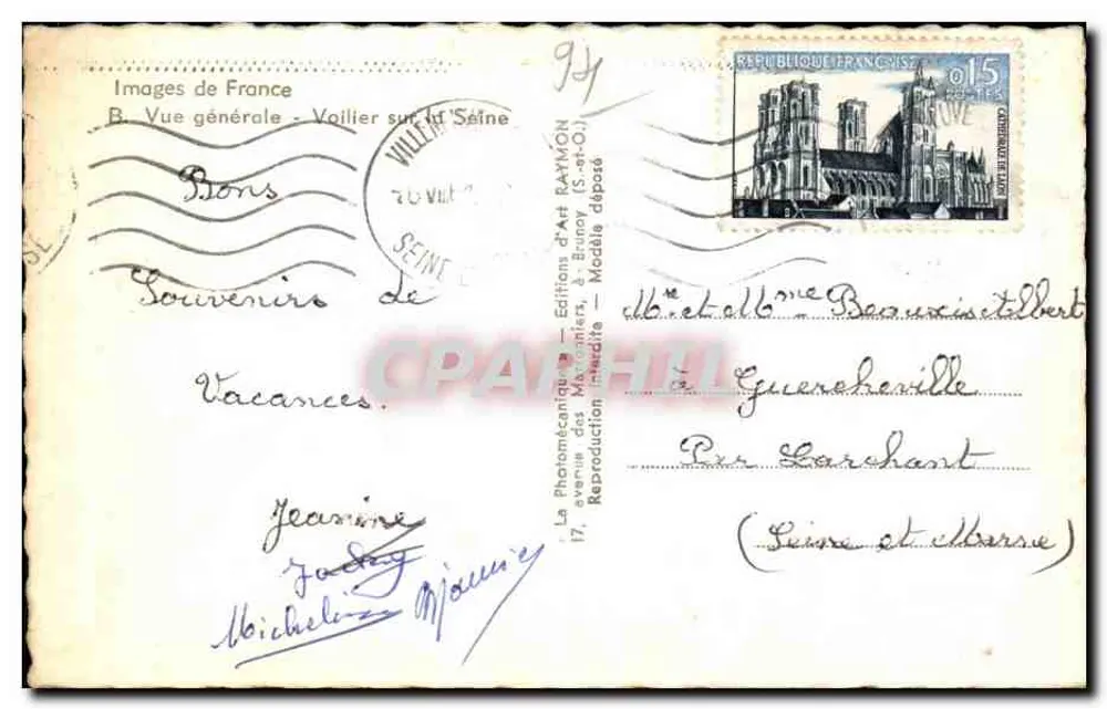 Villeneuve-Saint-Georges — vista geral com barco a vela na Seine — Éditions d'Art RAYMON (S.-Brunoy) - Verso