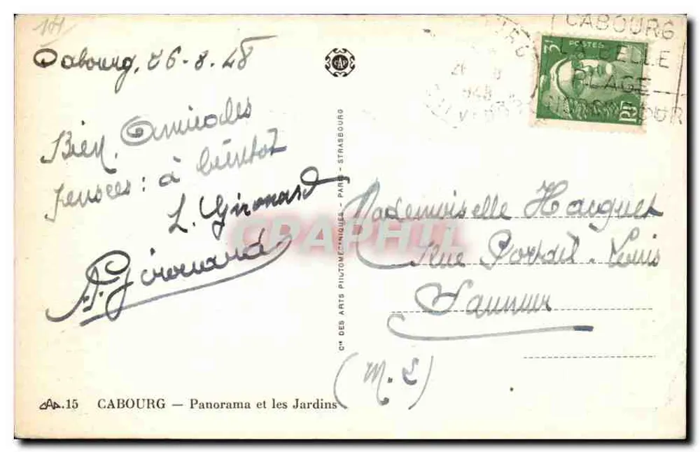 Cabourg — Panorama e os Jardins — CM dos Arts Fotomecânicos - Verso