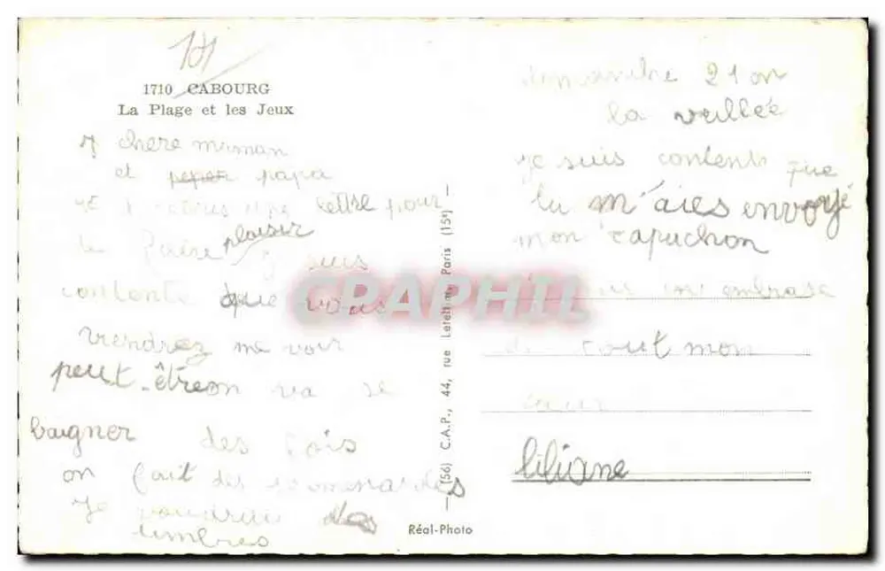 Cabourg — A Praia e os Jogos — Réal-Photo - Verso